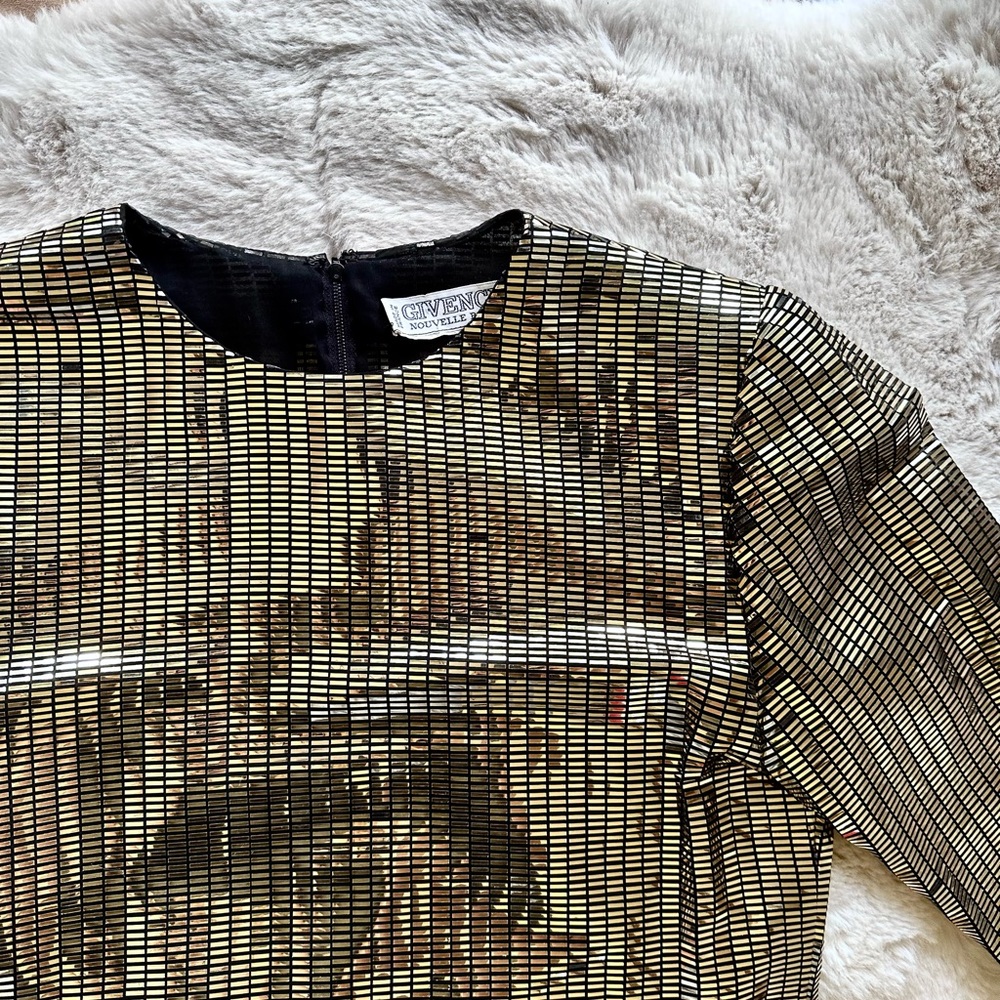 Vintage 1970s Givenchy Nouvelle Boutique Gold Metallic Pailette Sequin Top S